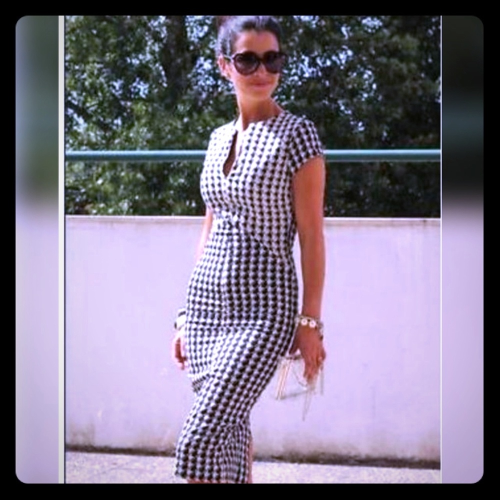 Zara Houndstooth Midi Dress SM